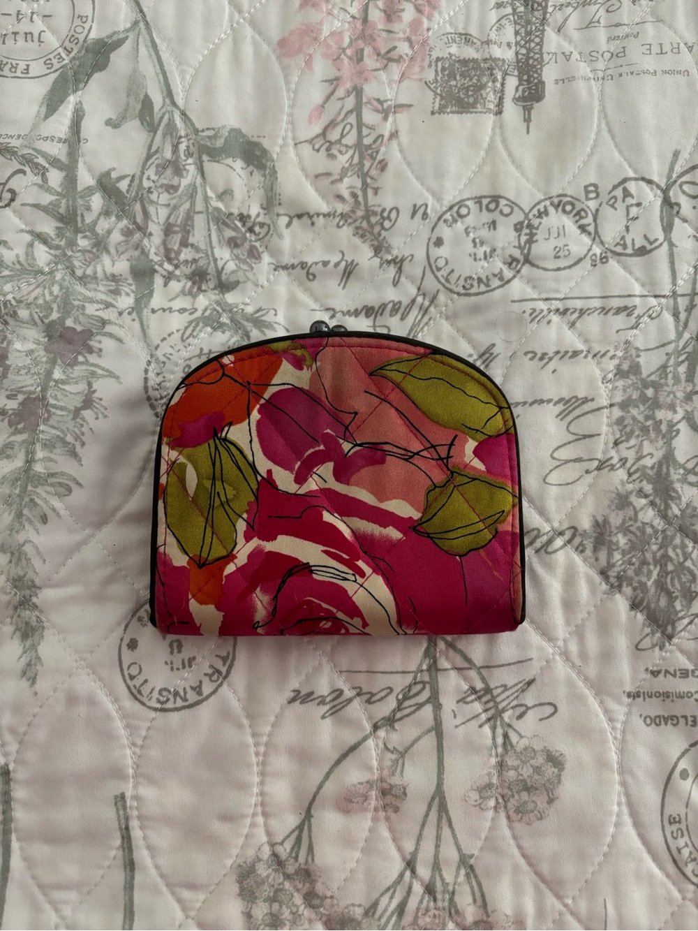 Vera Bradley Pink Floral Zip Wallet with Green Accents